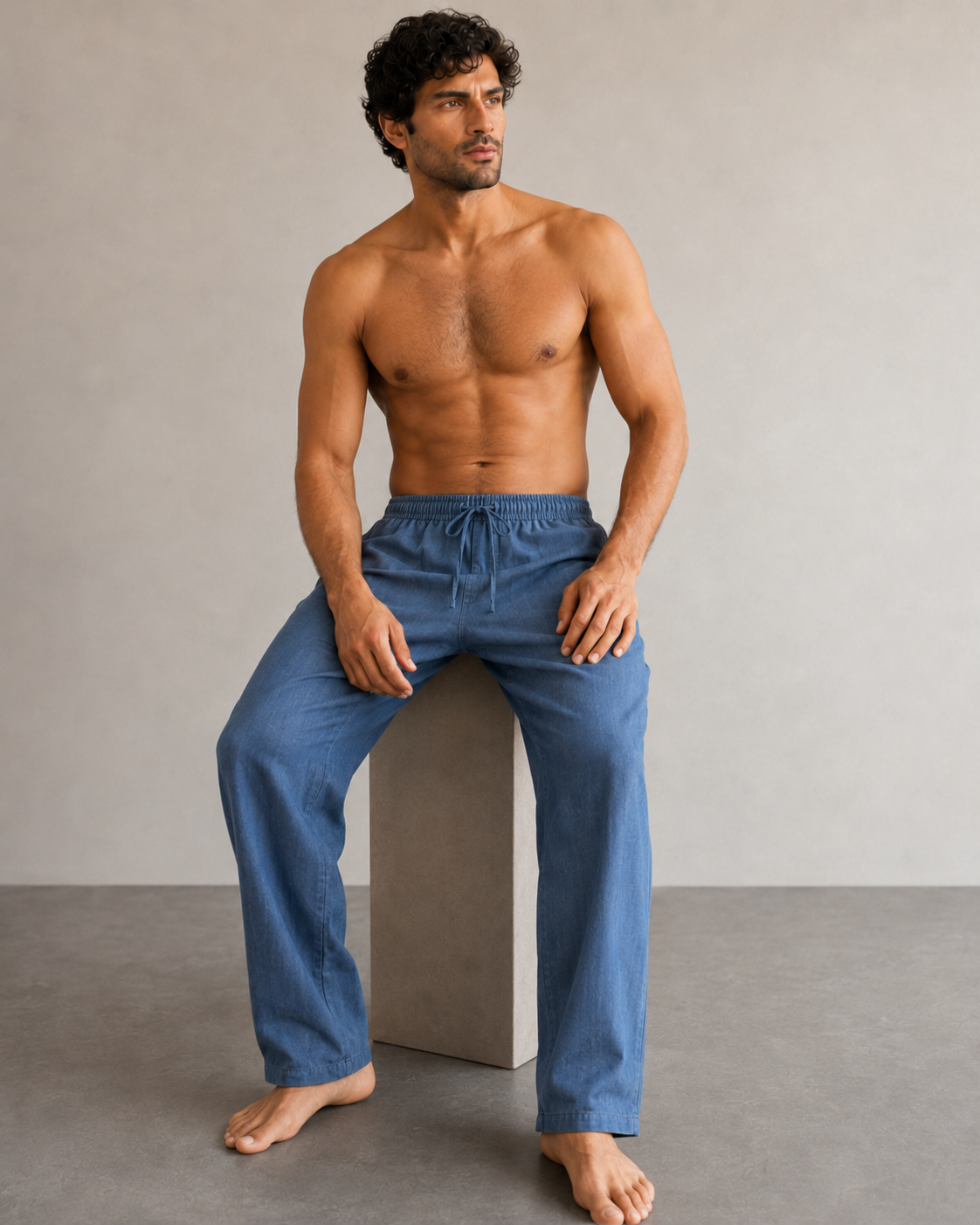 Men’s Denim Blue Utility Cotton PJ Cord Set | Premium Cotton Shirt & Pyjama Co-ord | Luxury Loungewear & Resort Set