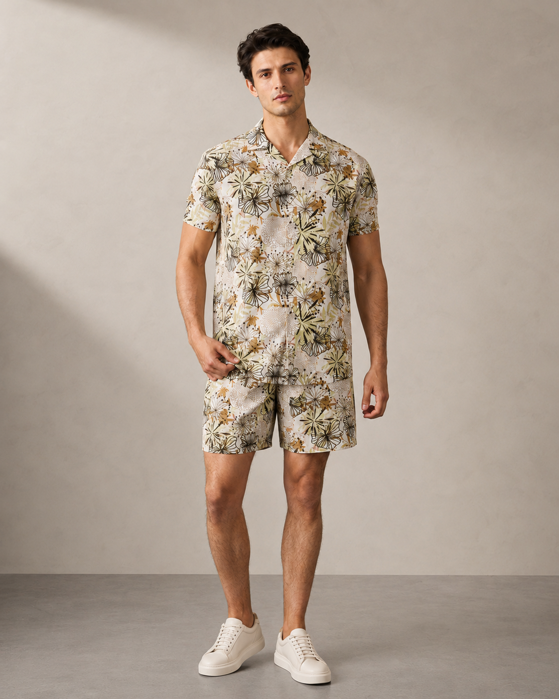 Men’s Earthy Floral Printed Cord Set | Shirt & Shorts Co-ord