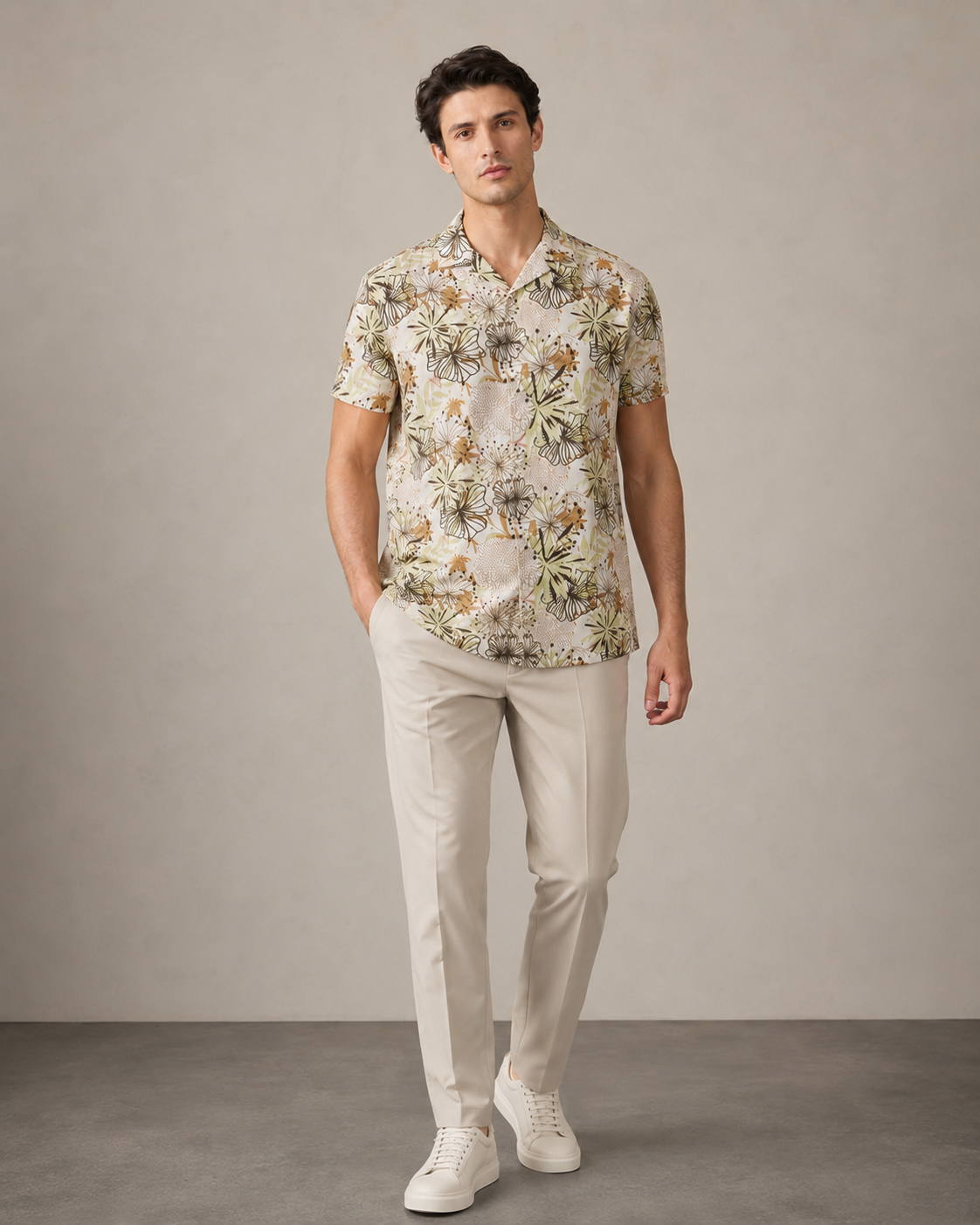 Men’s Earthy Floral Printed Cord Set | Shirt & Shorts Co-ord