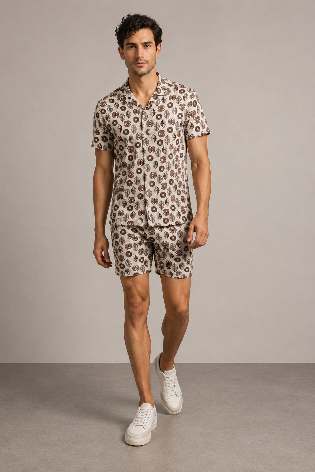 Men’s Earthy Geo Printed Cord Set | Shirt & Shorts Co-ord