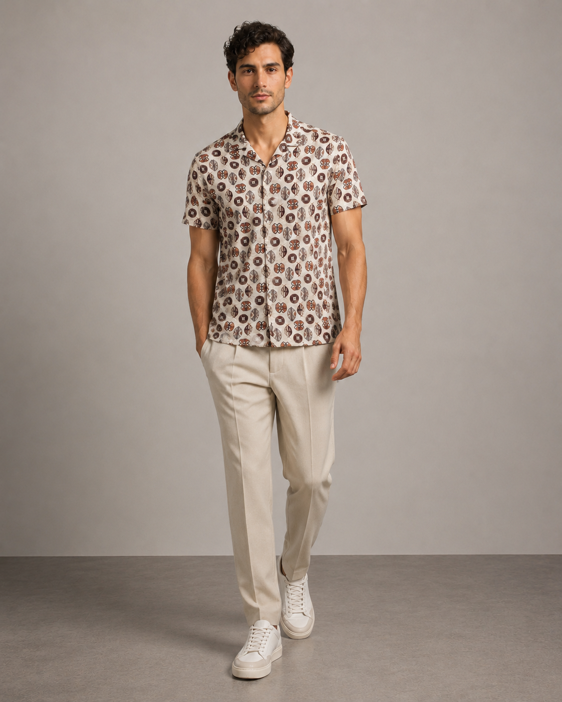 Men’s Earthy Geo Printed Cord Set | Shirt & Shorts Co-ord