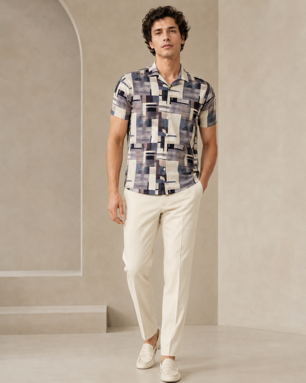 Men’s Geometric Abstract Printed Cord Set | Shirt & Shorts Co-ord