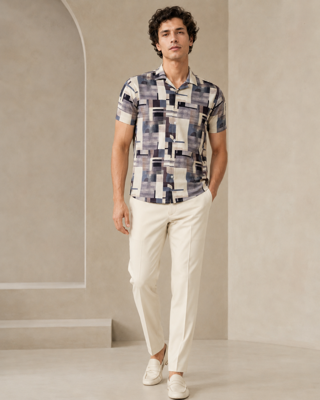 Men’s Geometric Abstract Printed Cord Set | Shirt & Shorts Co-ord