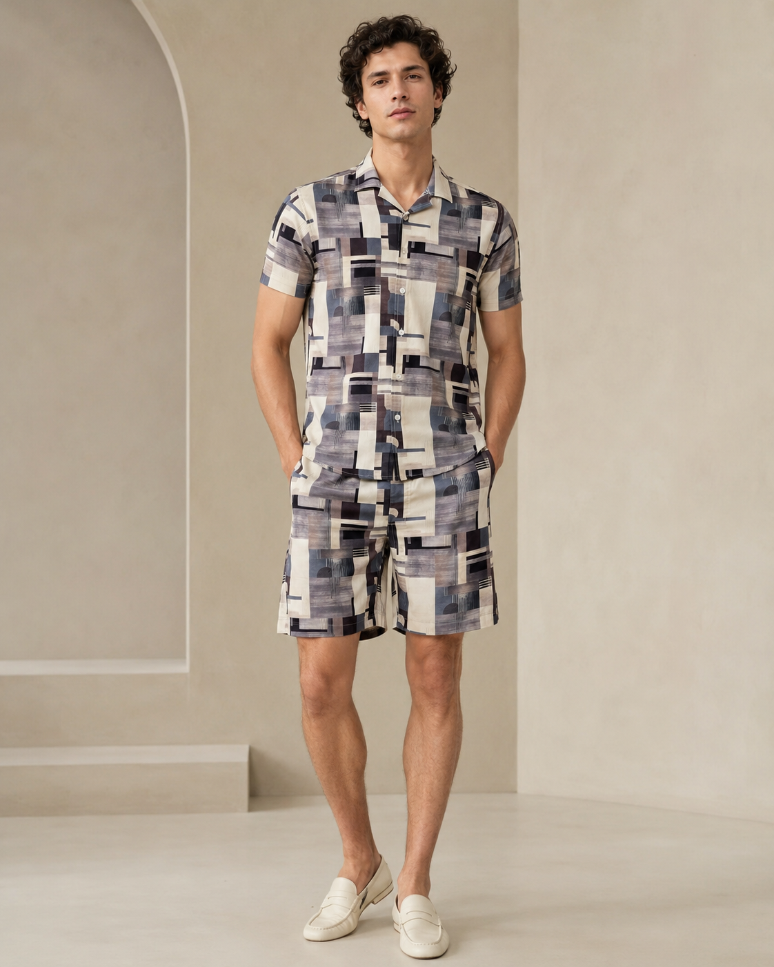 Men’s Geometric Abstract Printed Cord Set | Shirt & Shorts Co-ord