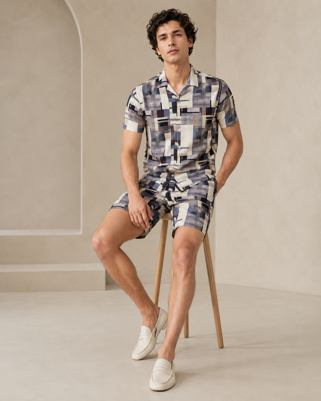 Men’s Geometric Abstract Printed Cord Set | Shirt & Shorts Co-ord