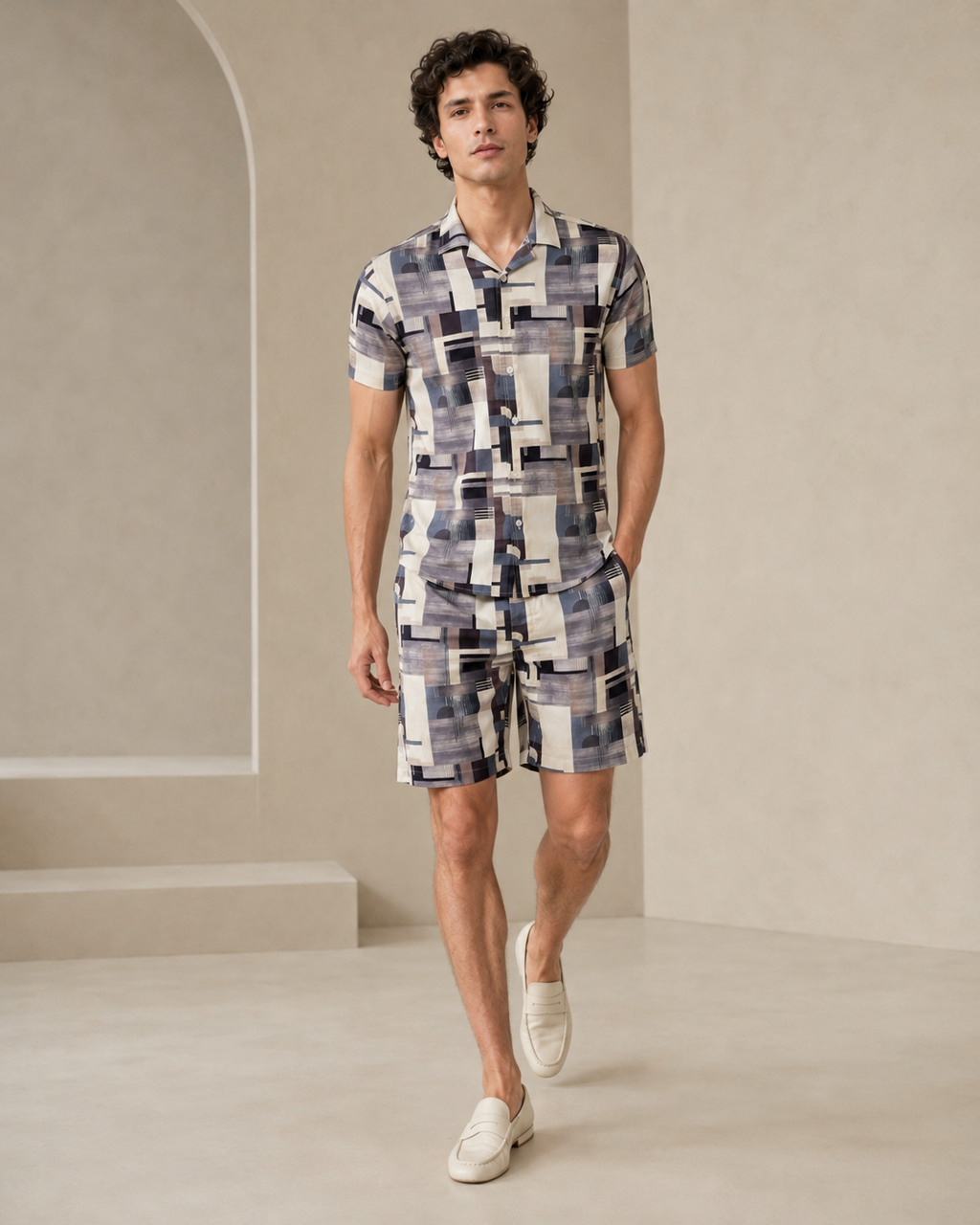 Men’s Geometric Abstract Printed Cord Set | Shirt & Shorts Co-ord