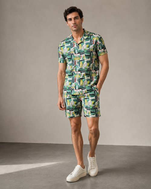 Men’s Green Tropical Geo Printed Cord Set | Shirt & Shorts Co-ord