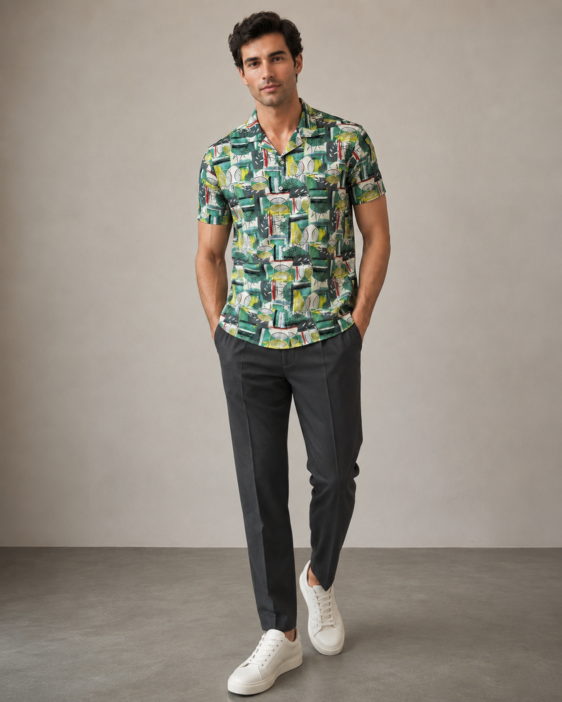 Men’s Green Tropical Geo Printed Cord Set | Shirt & Shorts Co-ord