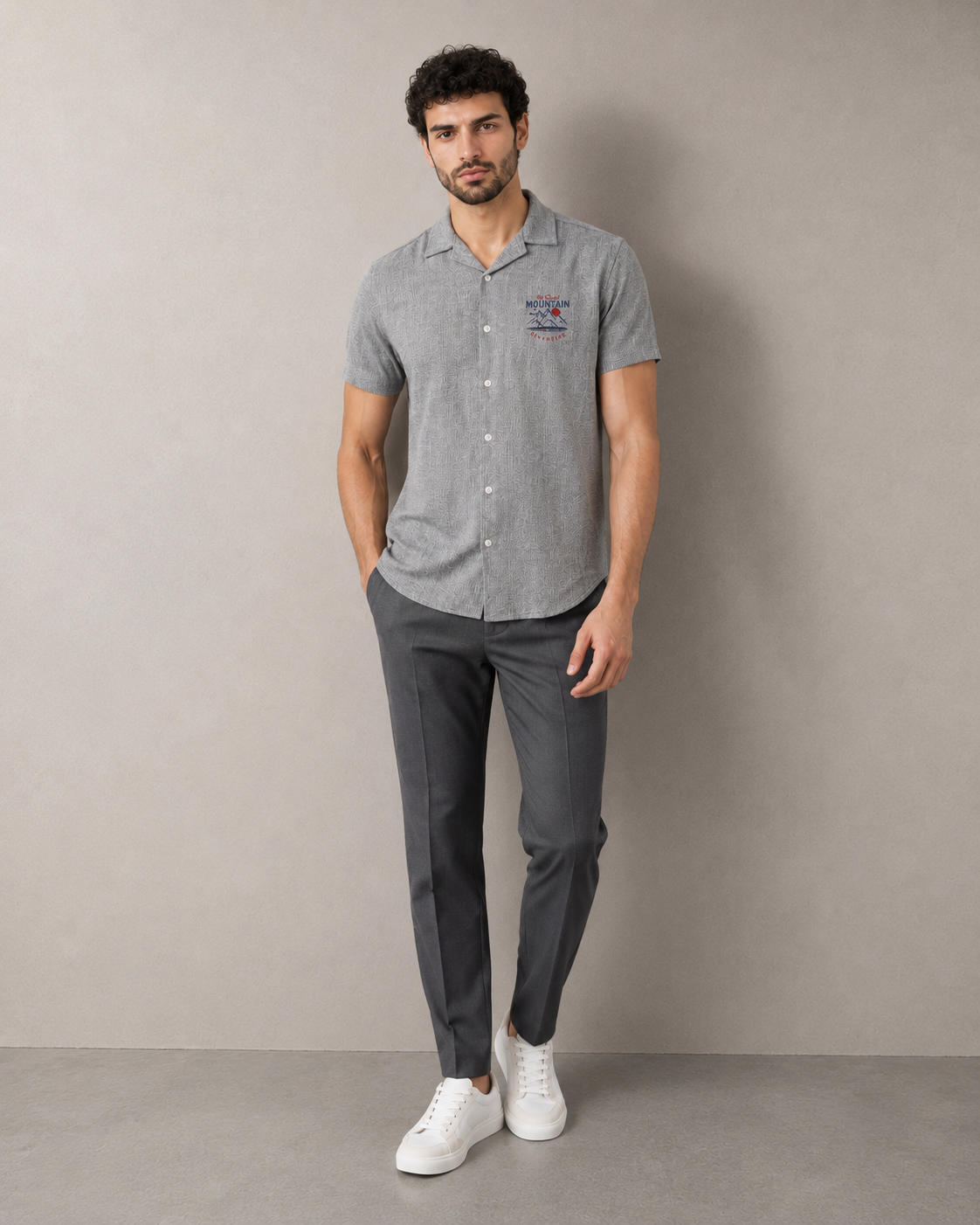 Men’s Grey Mountain Badge Cord Set | Shirt & Shorts Co-ord