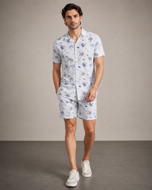 Men’s Ice Blue Palm Stripe Cord Set | Shirt & Shorts Co-ord