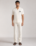 Men’s Ivory Pure Linen PJ Cord Set | 60 Lea Premium Linen Shirt & Pyjama Co-ord | Luxury Loungewear & Resort Set