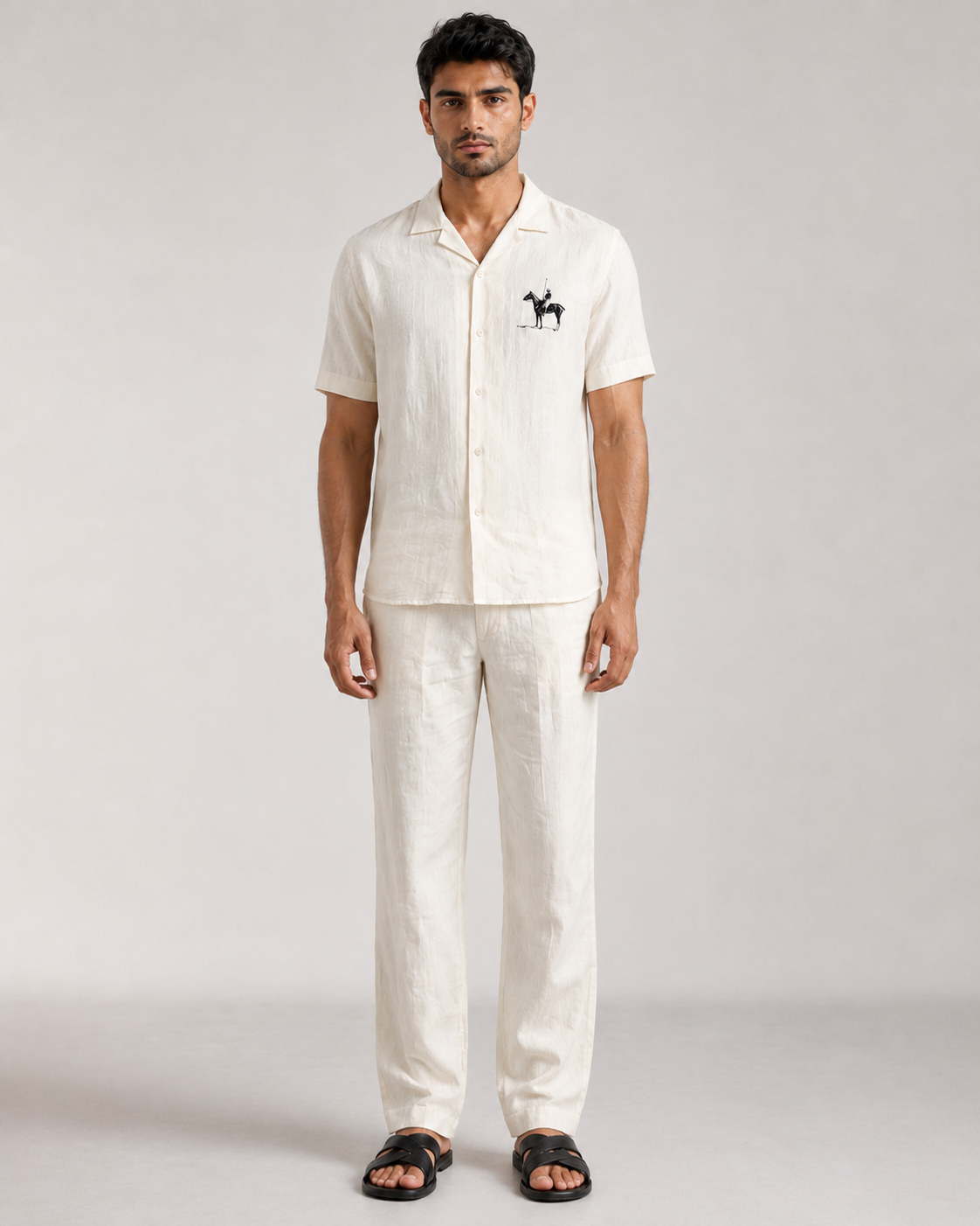 Men’s Ivory Pure Linen PJ Cord Set | 60 Lea Premium Linen Shirt & Pyjama Co-ord | Luxury Loungewear & Resort Set