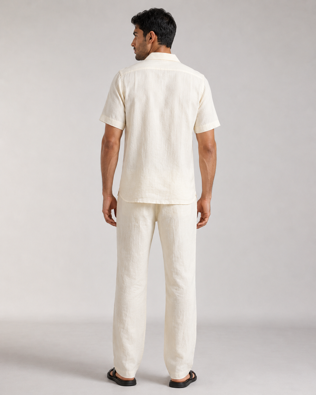 Men’s Ivory Pure Linen PJ Cord Set | 60 Lea Premium Linen Shirt & Pyjama Co-ord | Luxury Loungewear & Resort Set