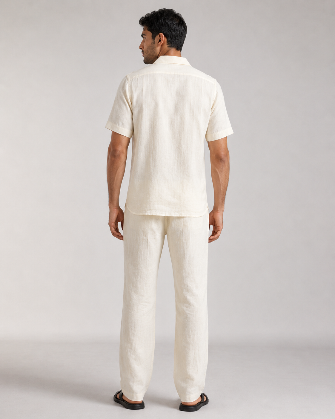 Men’s Ivory Pure Linen PJ Cord Set | 60 Lea Premium Linen Shirt & Pyjama Co-ord | Luxury Loungewear & Resort Set
