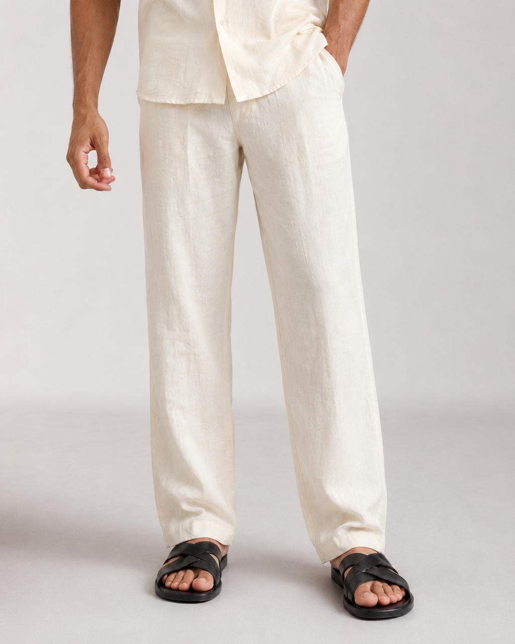 Men’s Ivory Pure Linen PJ Cord Set | 60 Lea Premium Linen Shirt & Pyjama Co-ord | Luxury Loungewear & Resort Set