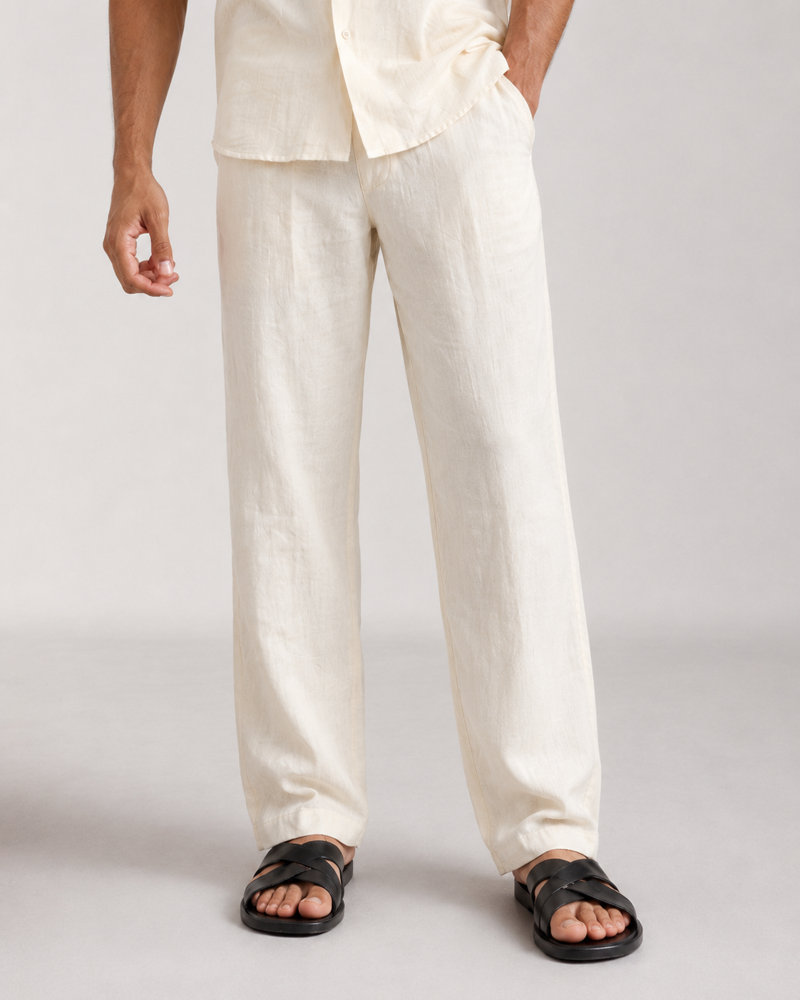 Men’s Ivory Pure Linen PJ Cord Set | 60 Lea Premium Linen Shirt & Pyjama Co-ord | Luxury Loungewear & Resort Set