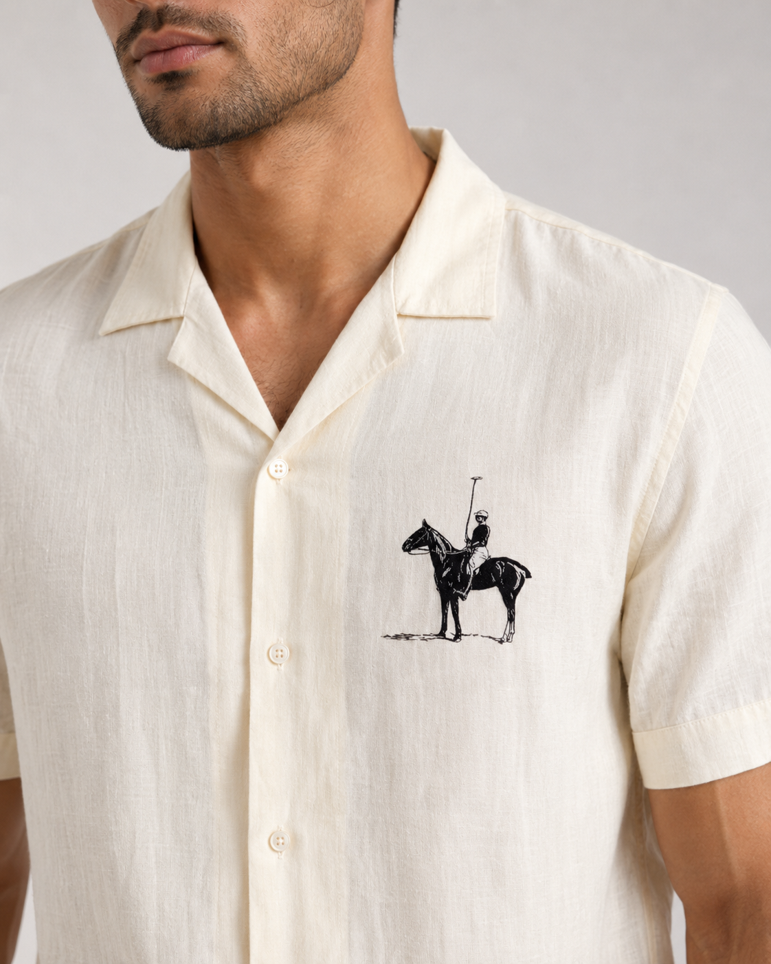 Men’s Ivory Pure Linen PJ Cord Set | 60 Lea Premium Linen Shirt & Pyjama Co-ord | Luxury Loungewear & Resort Set