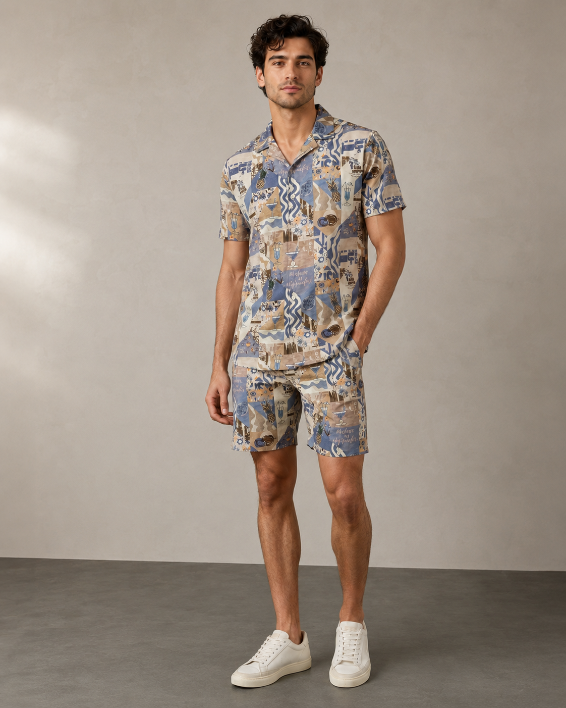 Men’s Mediterranean Patchwork Printed Cord Set | Shirt & Shorts Co-ord