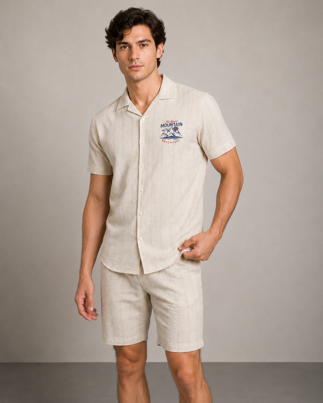 Men’s Mountain Badge Textured Cord Set | Shirt & Shorts Co-ord