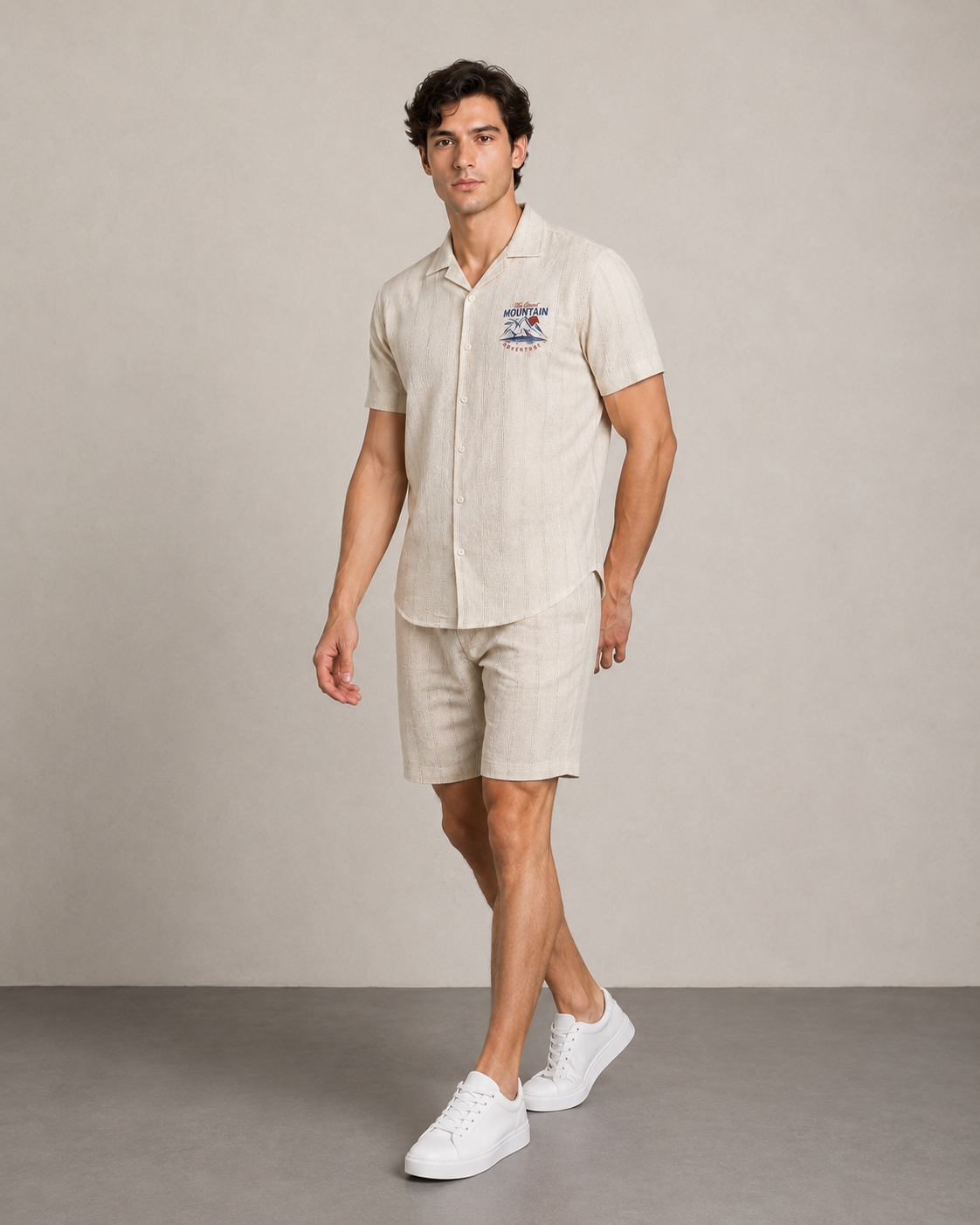 Men’s Mountain Badge Textured Cord Set | Shirt & Shorts Co-ord