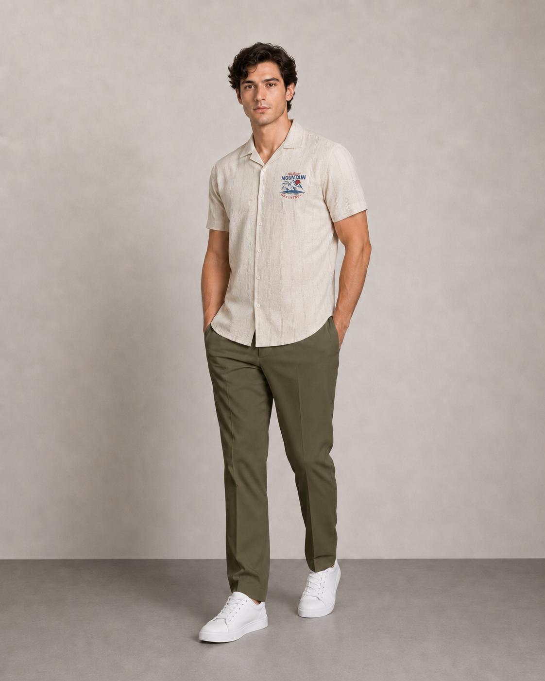 Men’s Mountain Badge Textured Cord Set | Shirt & Shorts Co-ord
