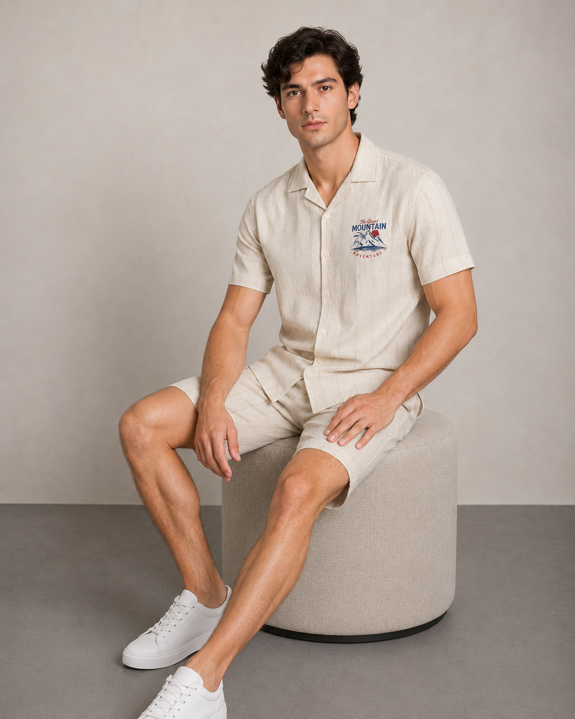 Men’s Mountain Badge Textured Cord Set | Shirt & Shorts Co-ord
