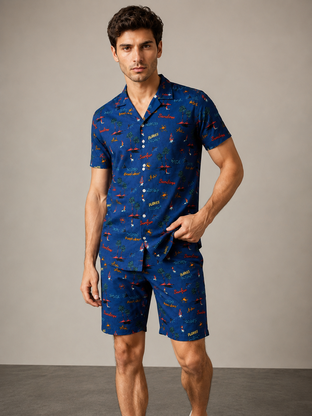 Men’s Navy Weekend Graphic Cord Set | Shirt & Shorts Co-ord