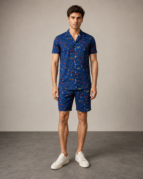 Men’s Navy Weekend Graphic Cord Set | Shirt & Shorts Co-ord