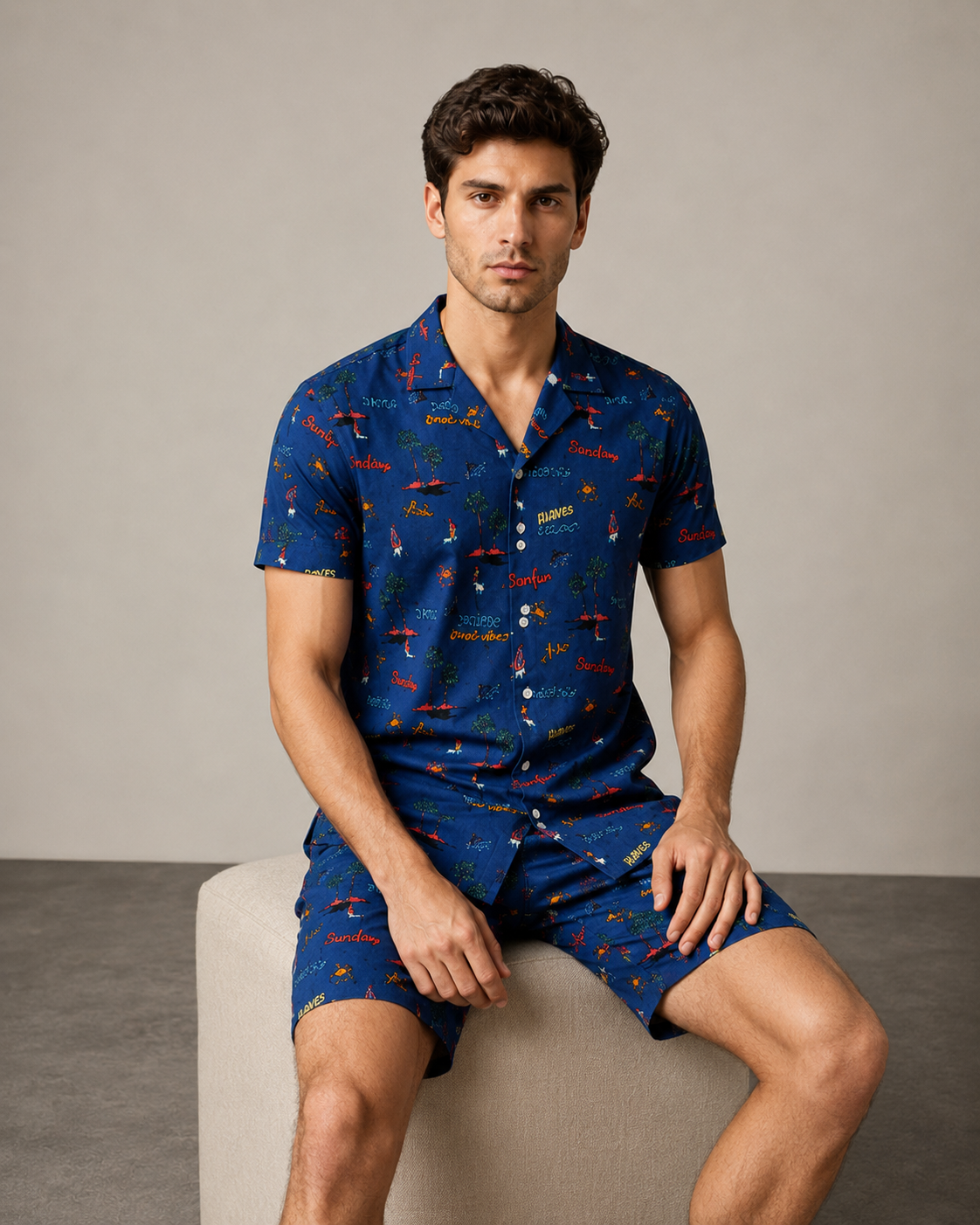 Men’s Navy Weekend Graphic Cord Set | Shirt & Shorts Co-ord