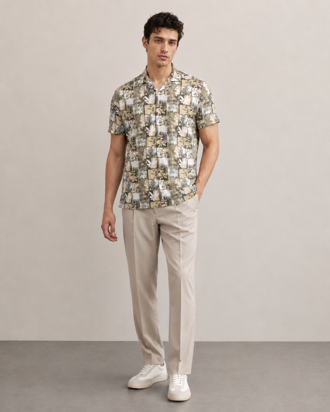 Men’s Olive Patchwork Printed Cord Set | Shirt & Shorts Co-ord
