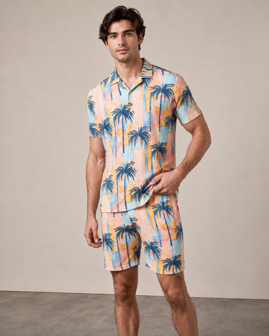 Men’s  Palm Printed Cord Set | Shirt & Shorts Co-ord