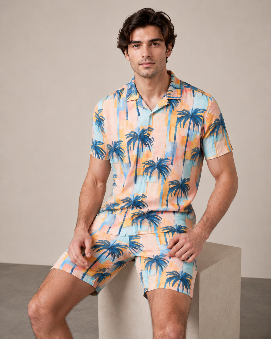 Men’s  Palm Printed Cord Set | Shirt & Shorts Co-ord