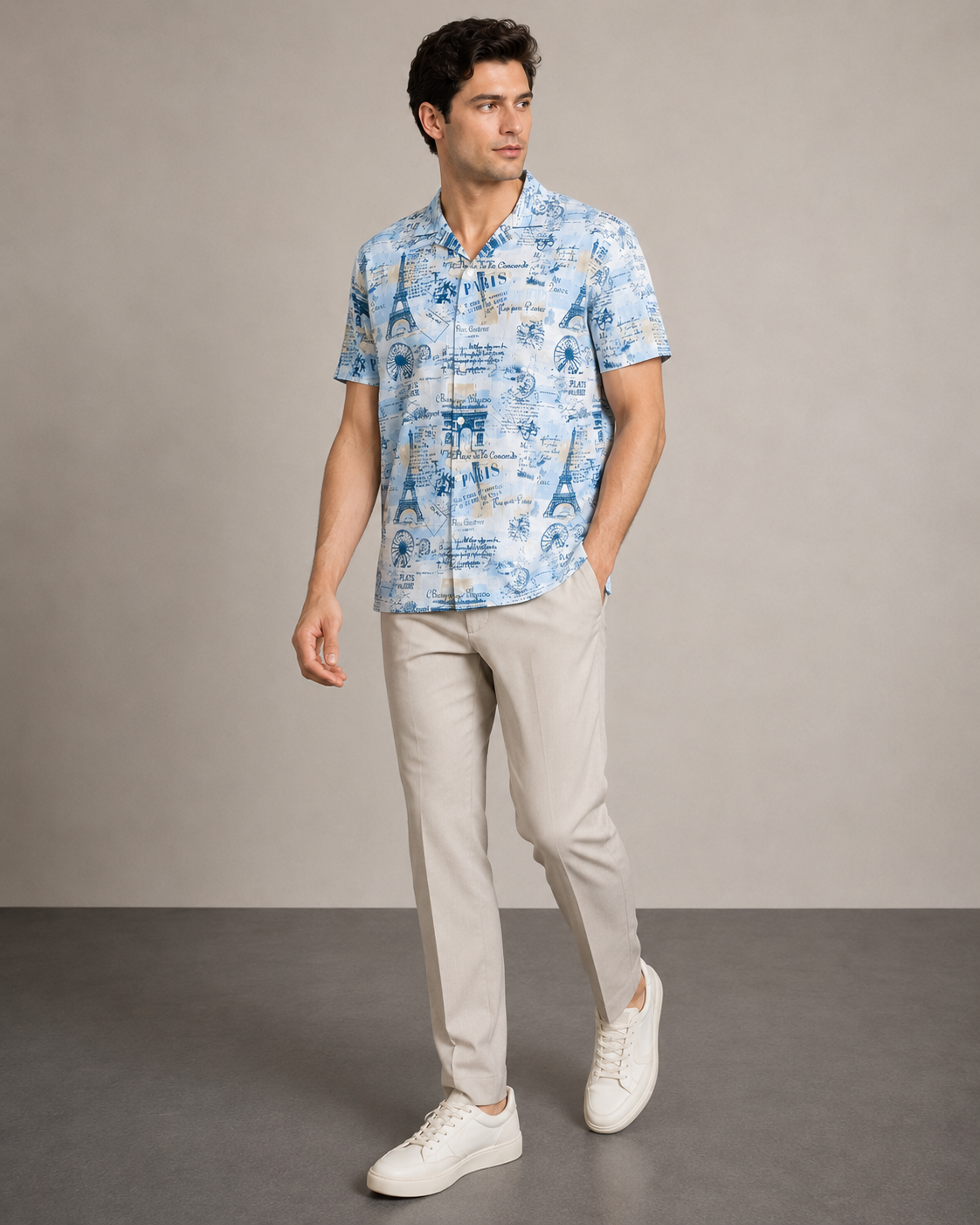 Men’s Paris Travel Printed Cord Set | Shirt & Shorts Co-ord