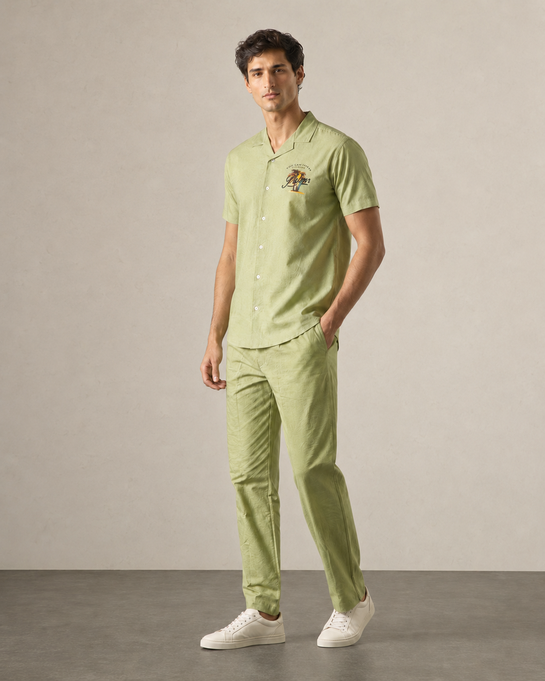 Men’s Pistachio Green Cotton PJ Cord Set | Premium Cotton Shirt & Pyjama Co-ord | Luxury Loungewear & Resort Set