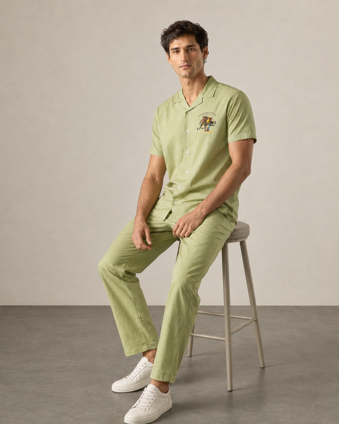 Men’s Pistachio Green Cotton PJ Cord Set | Premium Cotton Shirt & Pyjama Co-ord | Luxury Loungewear & Resort Set
