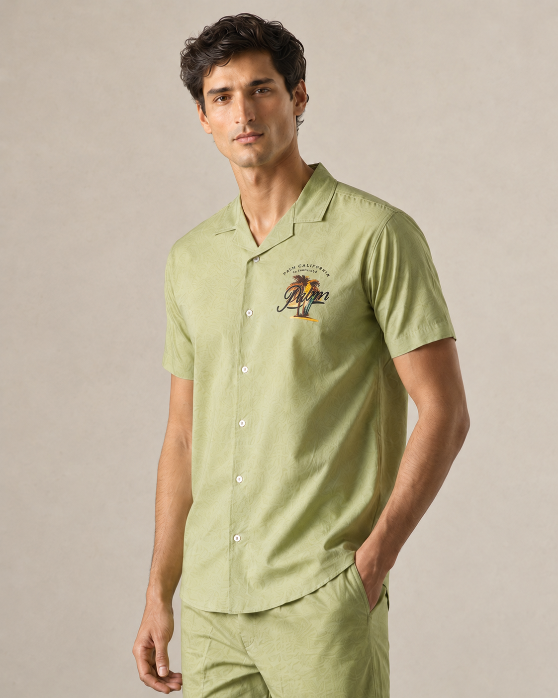 Men’s Pistachio Green Cotton PJ Cord Set | Premium Cotton Shirt & Pyjama Co-ord | Luxury Loungewear & Resort Set
