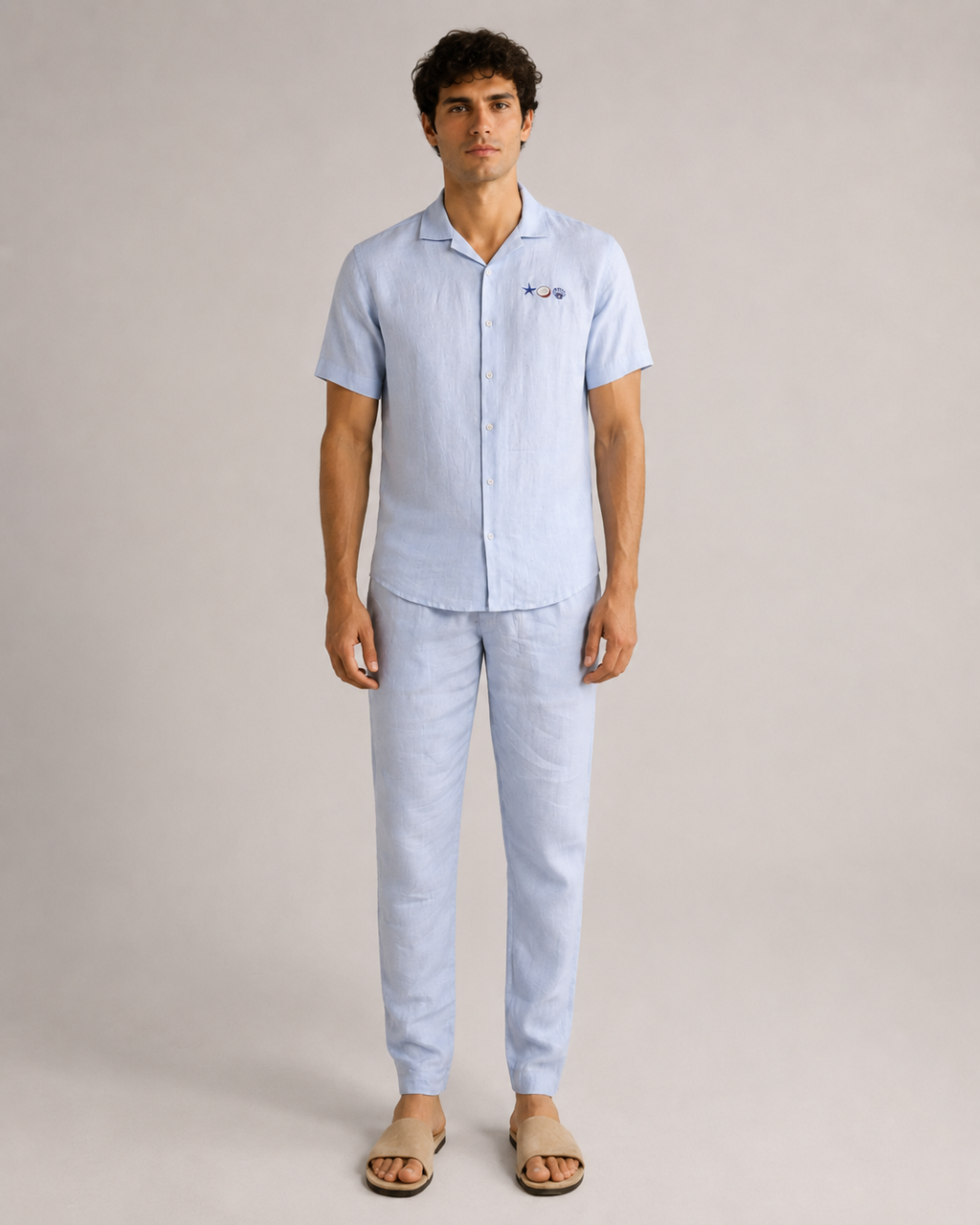 Men’s Powder Blue Linen PJ Set | 60 Lea Pure Linen Shirt & Pyjama Co-ord | Premium Summer Loungewear