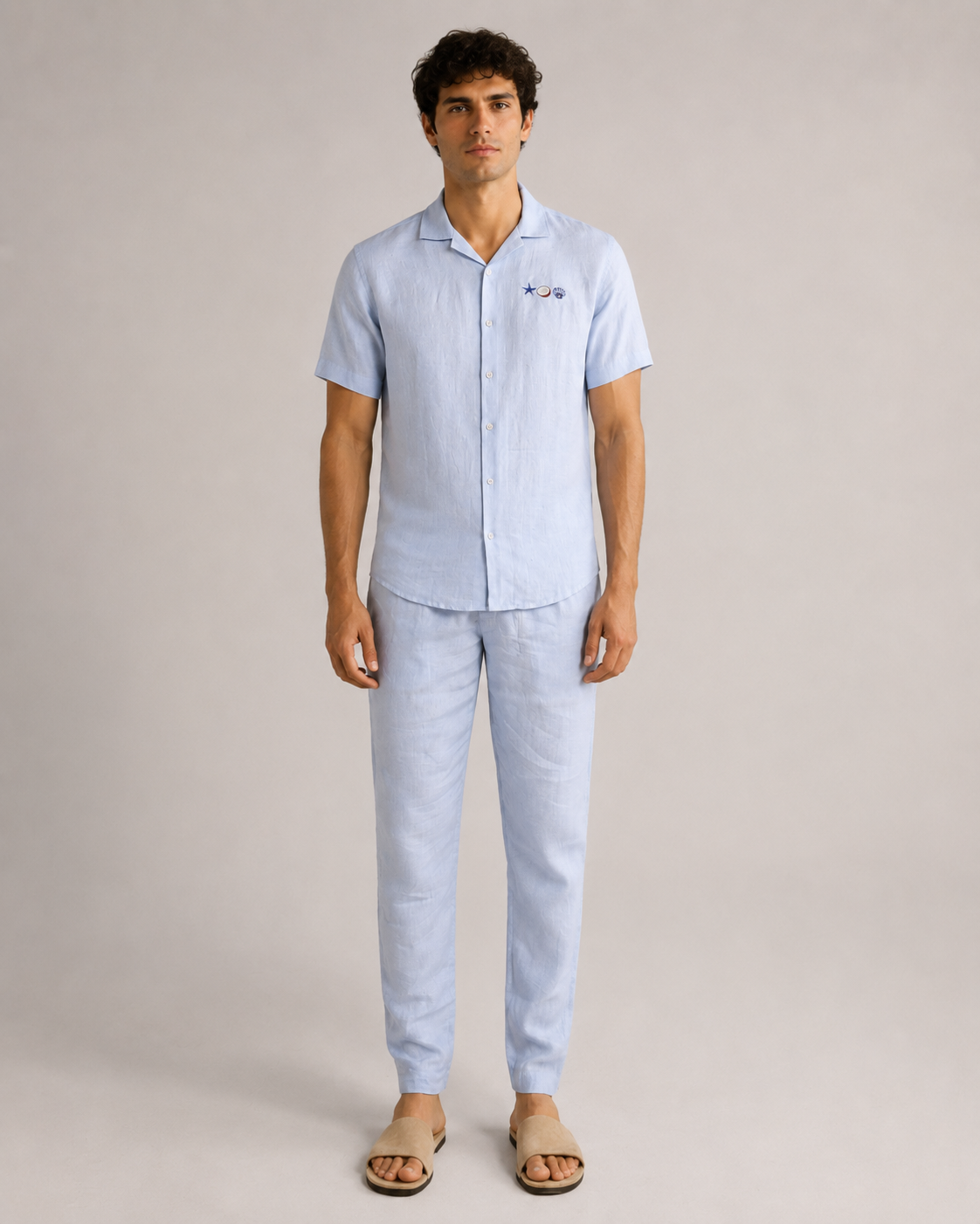 Men’s Powder Blue Linen PJ Set | 60 Lea Pure Linen Shirt & Pyjama Co-ord | Premium Summer Loungewear