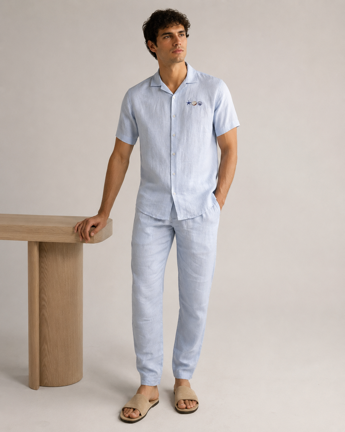 Men’s Powder Blue Linen PJ Set | 60 Lea Pure Linen Shirt & Pyjama Co-ord | Premium Summer Loungewear