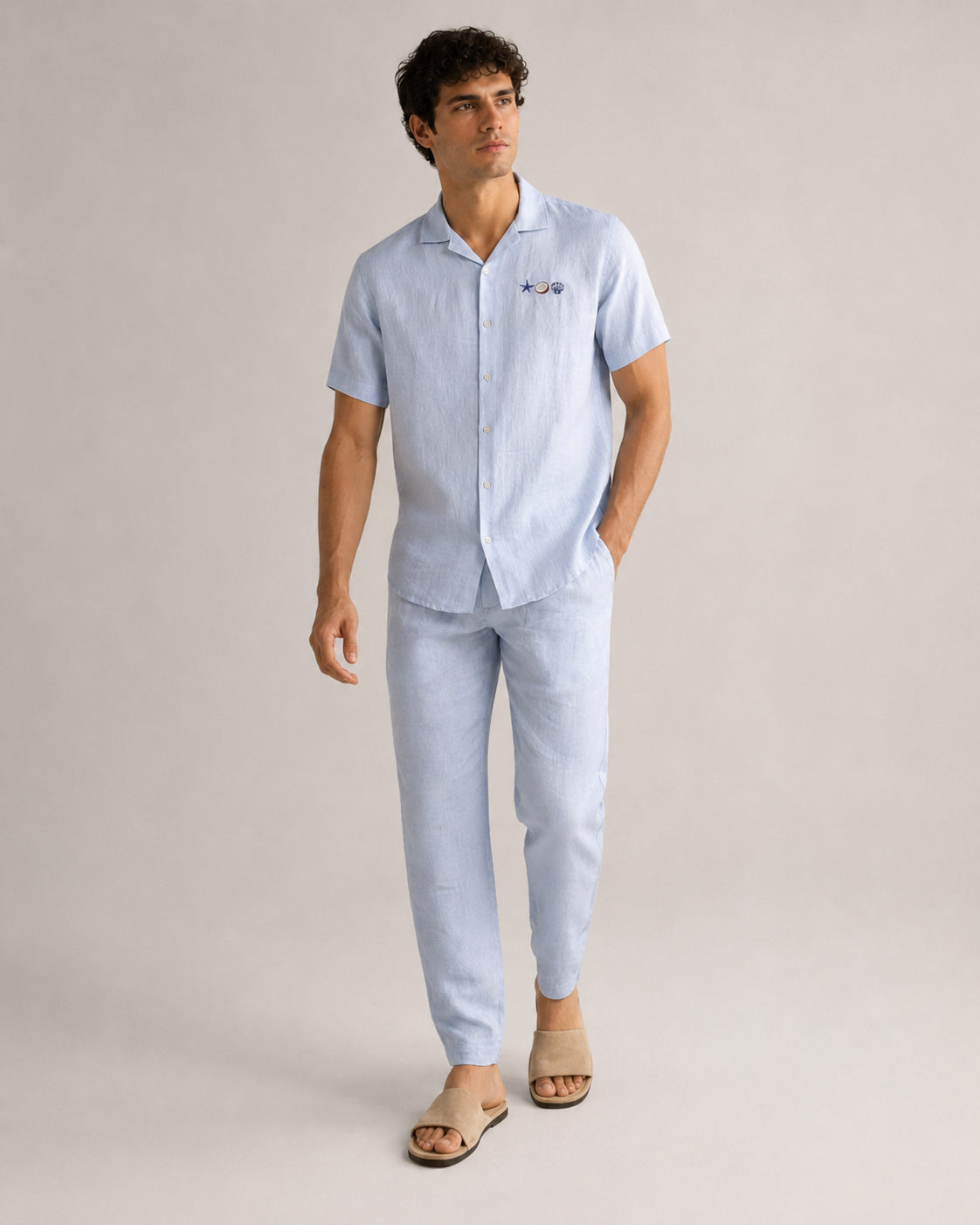 Men’s Powder Blue Linen PJ Set | 60 Lea Pure Linen Shirt & Pyjama Co-ord | Premium Summer Loungewear