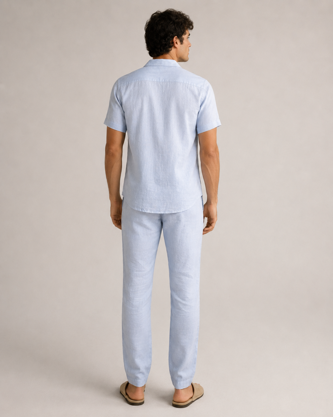 Men’s Powder Blue Linen PJ Set | 60 Lea Pure Linen Shirt & Pyjama Co-ord | Premium Summer Loungewear