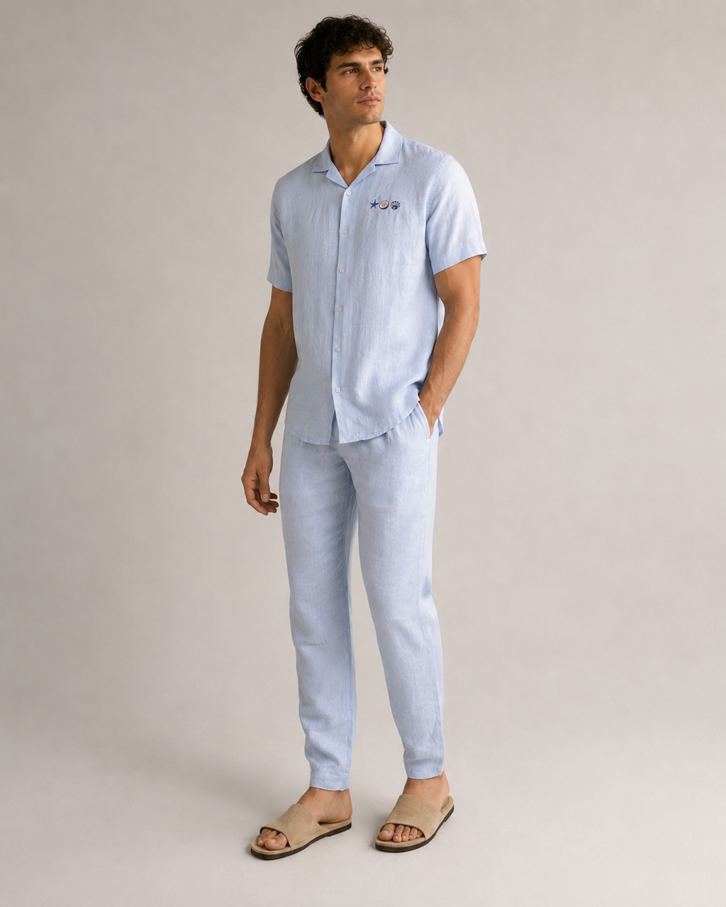 Men’s Powder Blue Linen PJ Set | 60 Lea Pure Linen Shirt & Pyjama Co-ord | Premium Summer Loungewear