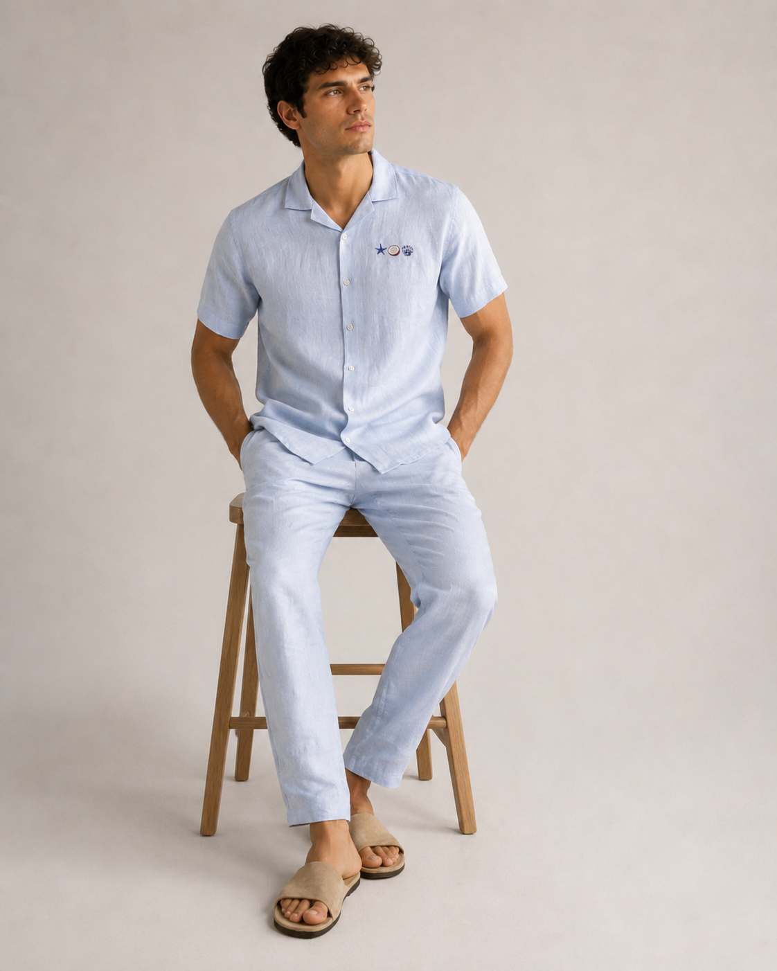 Men’s Powder Blue Linen PJ Set | 60 Lea Pure Linen Shirt & Pyjama Co-ord | Premium Summer Loungewear