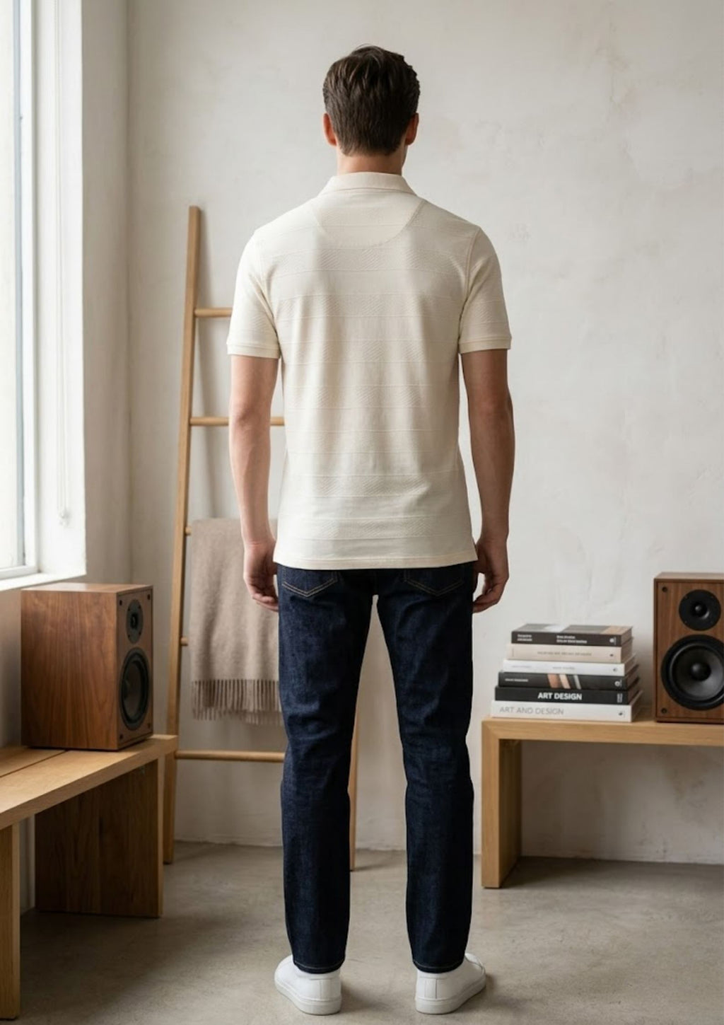 Men’s Premium Engineered Knit Polo T-Shirt | Structured Texture | Luxury Casual Wear | Off White
