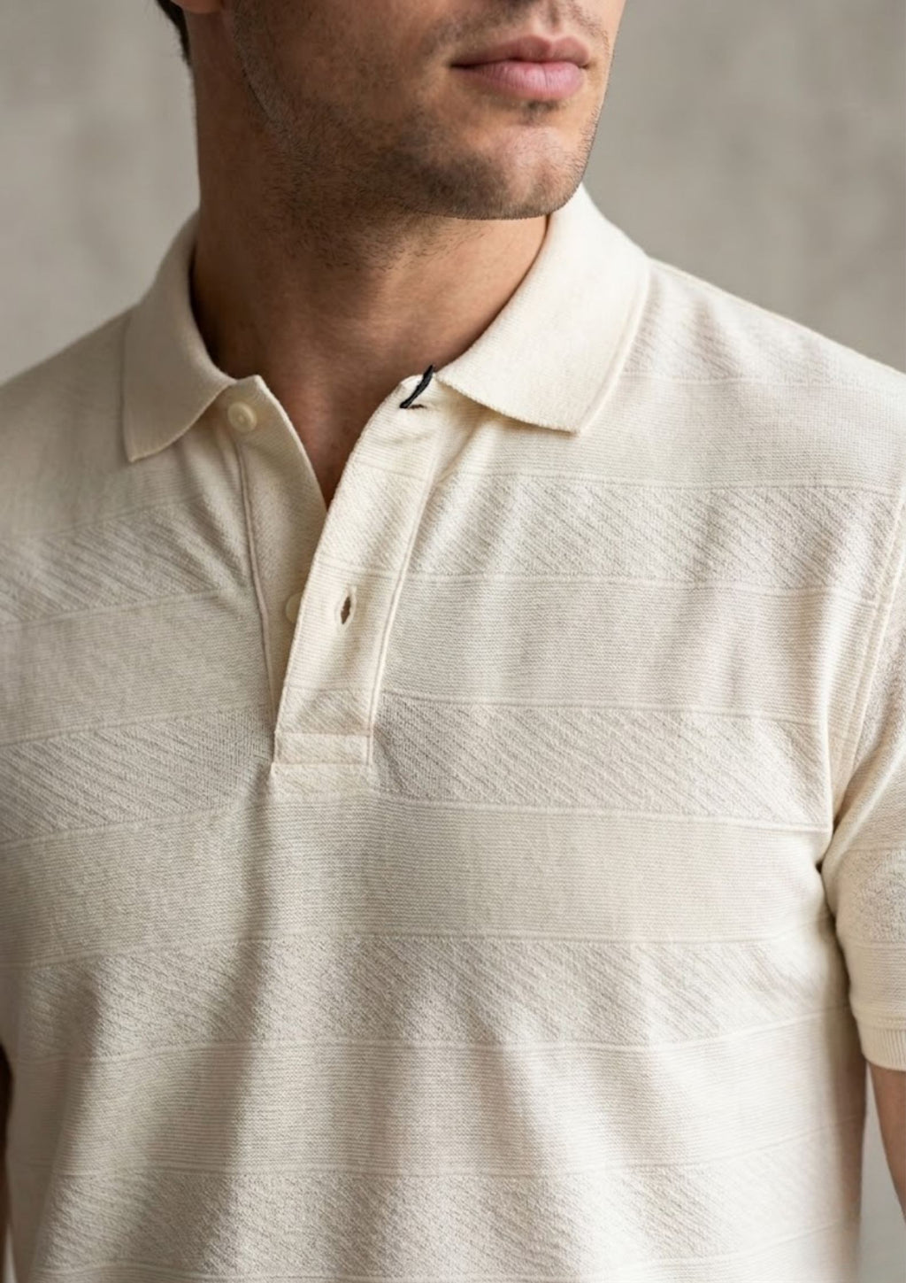Men’s Premium Engineered Knit Polo T-Shirt | Structured Texture | Luxury Casual Wear | Off White