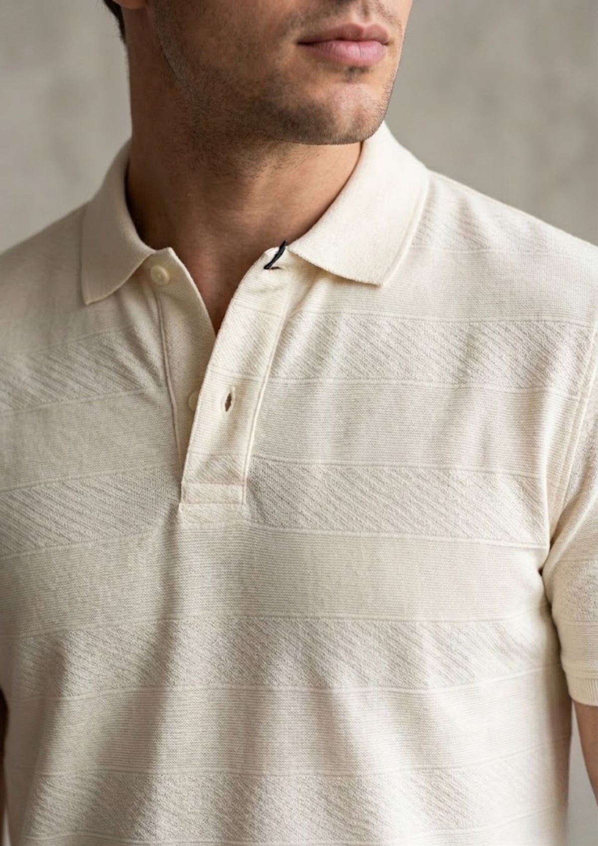 Men’s Premium Engineered Knit Polo T-Shirt | Structured Texture | Luxury Casual Wear | Off White