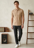 Men’s Premium Engineered Knit Polo T-Shirt | Textured Pattern Design | Smart Casual Wear | Sand Beige