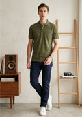Men’s Premium Engineered Textured Knit Polo T-Shirt | Breathable Cotton Blend | Smart Casual Luxury Polo | Olive Green