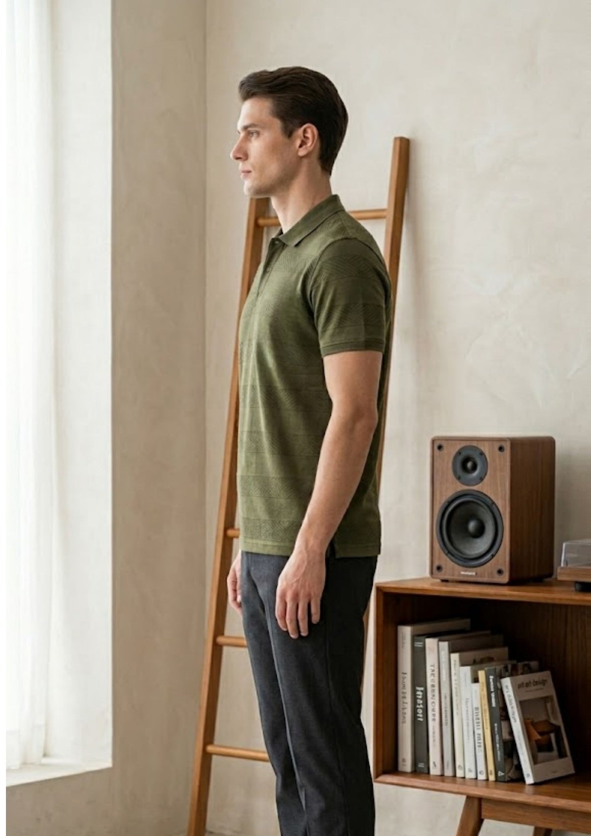 Men’s Premium Engineered Textured Knit Polo T-Shirt | Breathable Cotton Blend | Smart Casual Luxury Polo | Olive Green