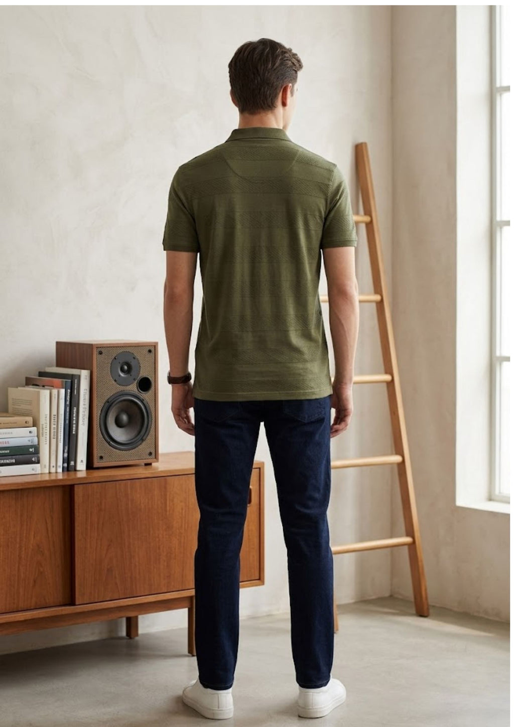 Men’s Premium Engineered Textured Knit Polo T-Shirt | Breathable Cotton Blend | Smart Casual Luxury Polo | Olive Green